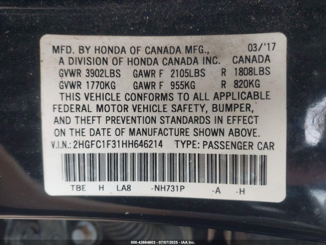 2HGFC1F31HH646214 Honda l15b7