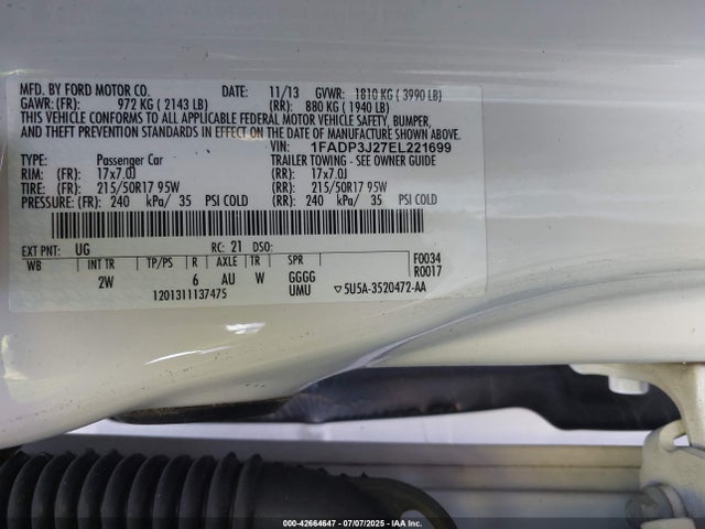 Ford 2014 2014 1FADP3J27EL221699 Image 9