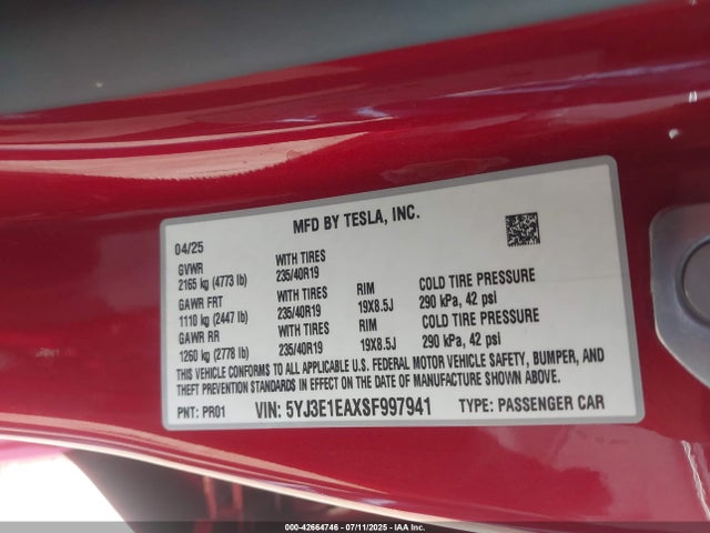 2025 TESLA MODEL 3 5YJ3E1EAXSF997941 Photo 8