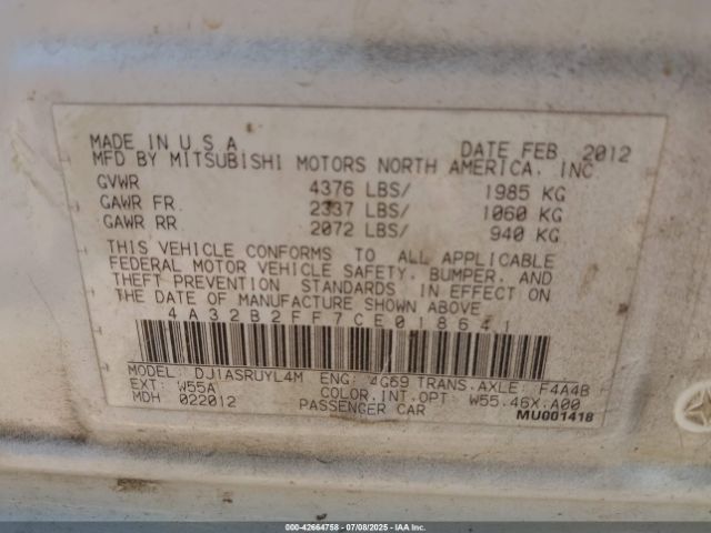 2012 MITSUBISHI GALANT 4A32B2FF7CE018641 Photo 8