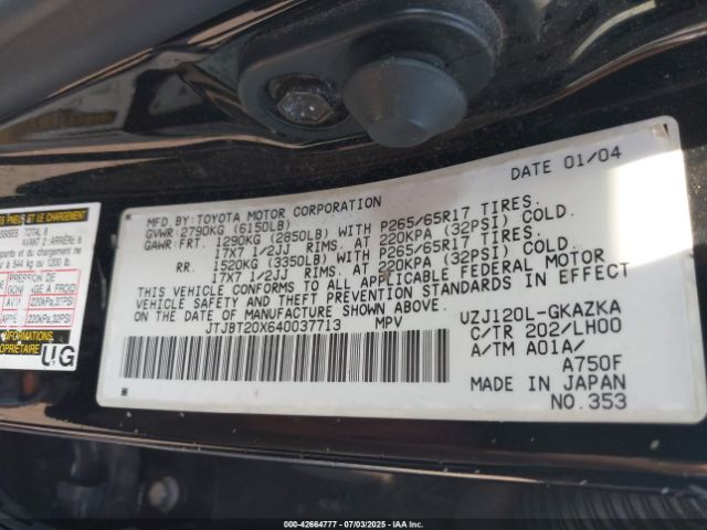 2004 LEXUS GX 470 JTJBT20X640037713 Photo 8