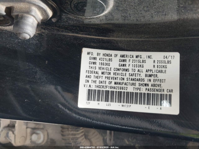 1HGCR2F16HA208602 Honda k24w1