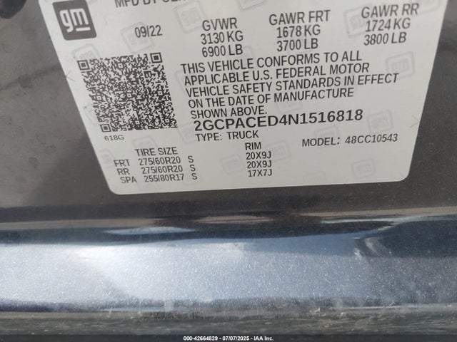 Chevrolet l84 2022 2GCPACED4N1516818 Image 9