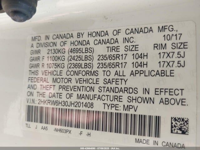 2HKRW6H30JH201408 Honda k24w9/k24v9