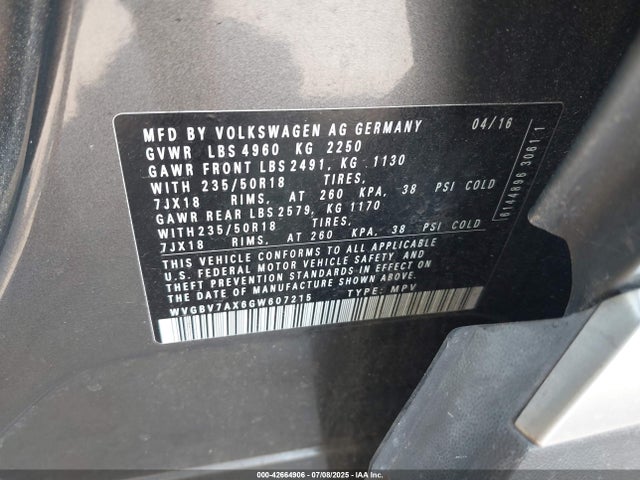 WVGBV7AX6GW607215 Volkswagen Tiguan