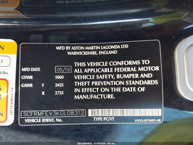 2019 ASTON MARTIN DB11 SCFRMFEV3KGL08312 Photo 8