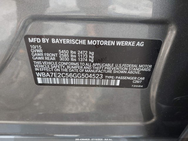 BMW 740I 2016 WBA7E2C56GG504523 Image 9
