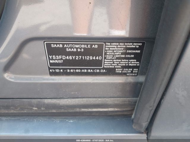 2007 SAAB 9-3 YS3FD46Y271129440 Photo 8