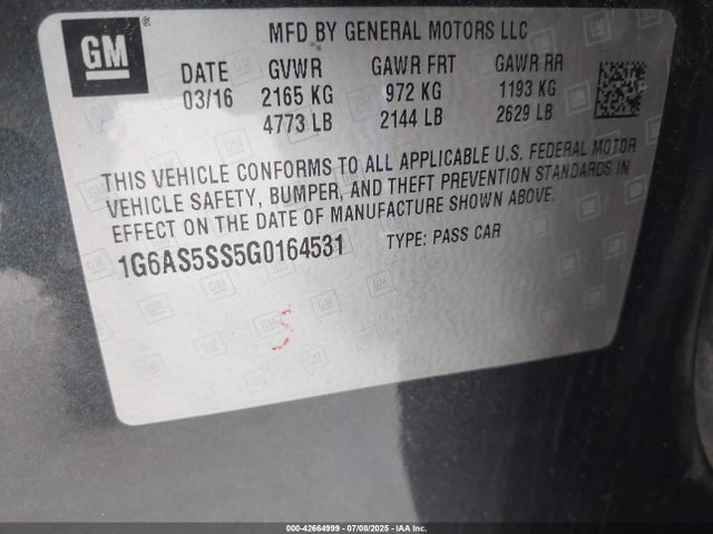 1G6AS5SS5G0164531 Cadillac lgx - di: direct injection, vvt, alum, gen 2