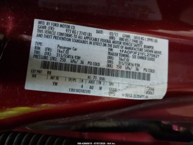 2015 FORD FOCUS 1FADP3F21FL270827 Photo 8