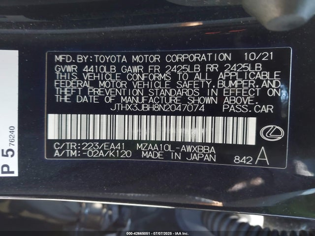 JTHX3JBH8N2047074 Lexus m20a-fks