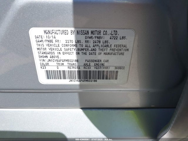 JN1CV6AP4FM502186 Infiniti 2015