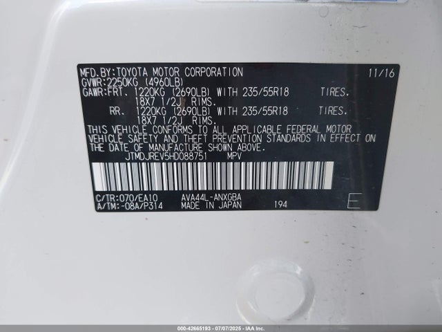 Toyota 2ar-fxe, 2jm+2fm 2017 JTMDJREV5HD088751 Image 9
