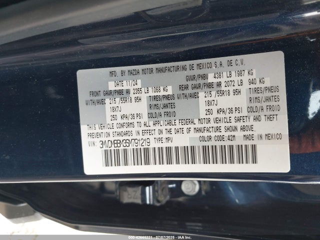 42665221 :رقم المزاد ، 3MVDMBBM3SM791219 vin ، 2025 Mazda Cx-30 2.5 S Select Sport مزاد بيع
