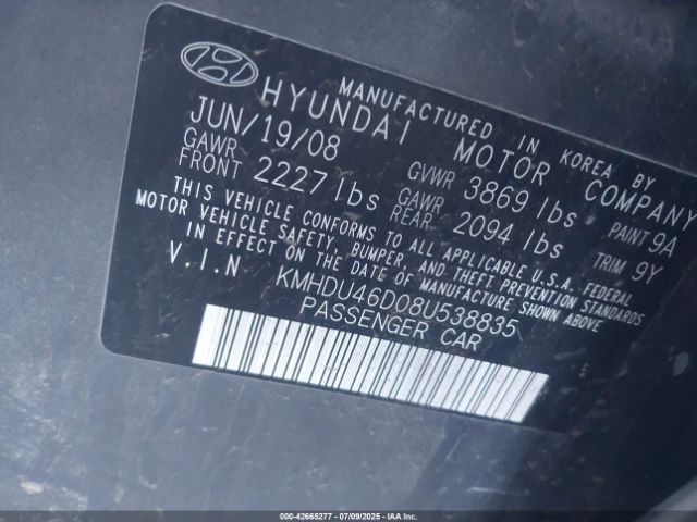 2008 HYUNDAI ELANTRA KMHDU46D08U538835 Photo 8