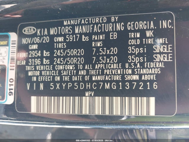 KIA kmc gdi lambda-ii 2021 5XYP5DHC7MG137216 Image 9