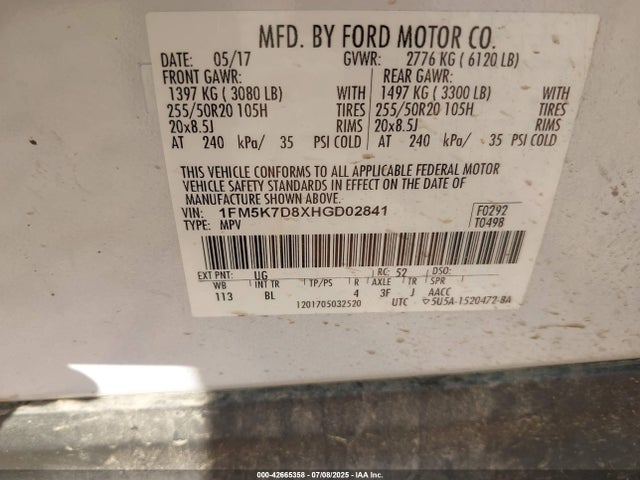 Ford 3.5l ti-vct 2017 1FM5K7D8XHGD02841 Image 9