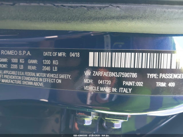 Alfa Romeo 2018 2018 ZARFAEBN3J7590786 Image 9