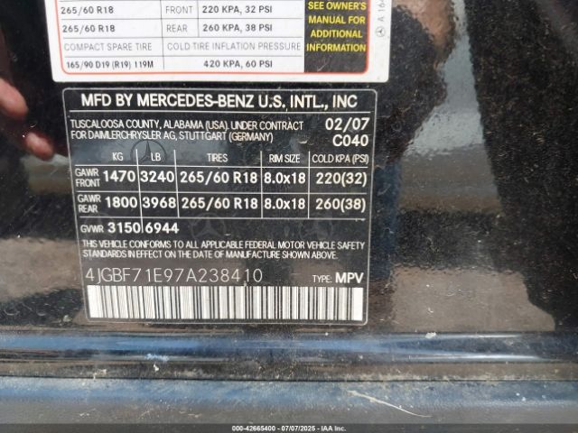 2007 MERCEDES-BENZ GL 450 4JGBF71E97A238410 Photo 8