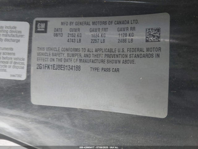 Chevrolet l99 2014 2G1FK1EJ8E9134188 Image 9
