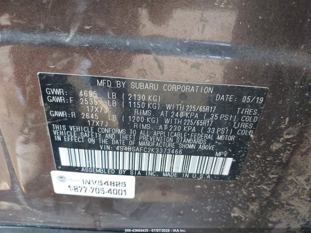 Subaru na u5 2019 4S4BSAFC2K3373466 Image 9