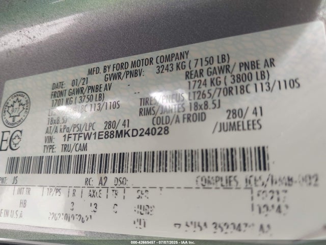 1FTFW1E88MKD24028 Ford gtdi