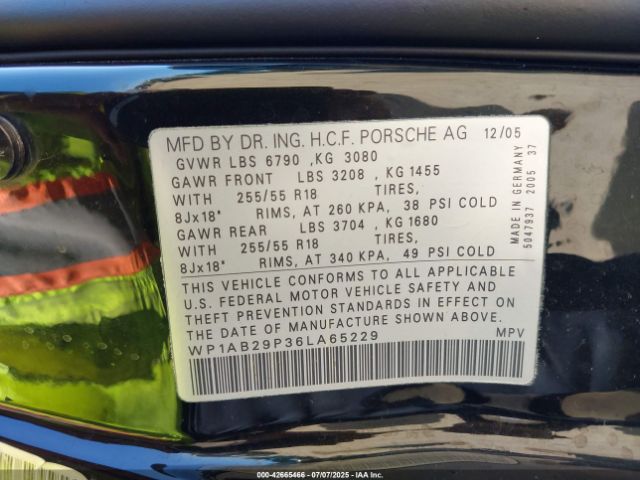 2006 PORSCHE CAYENNE WP1AB29P36LA65229 Photo 8