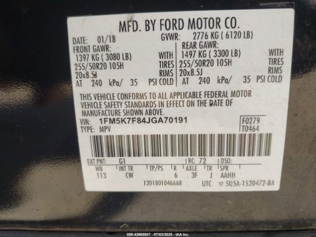 2018 FORD EXPLORER 1FM5K7F84JGA70191 Photo 8
