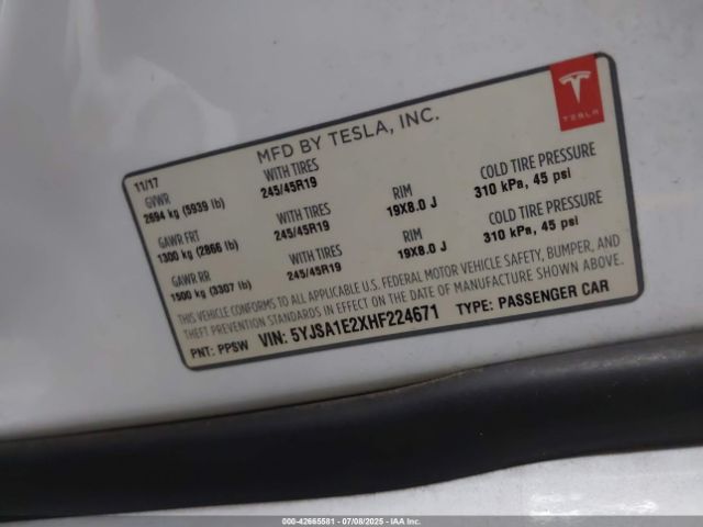2017 TESLA MODEL S 5YJSA1E2XHF224671 Photo 8