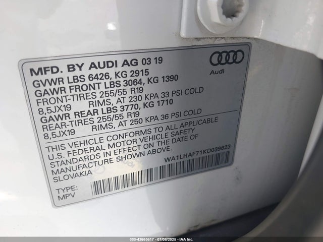 2019 AUDI Q7 WA1LHAF71KD039623 Photo 8