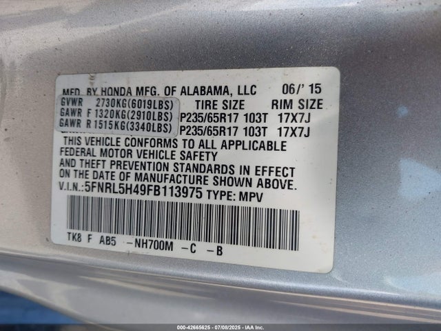 Honda j35z8 2015 5FNRL5H49FB113975 Image 9