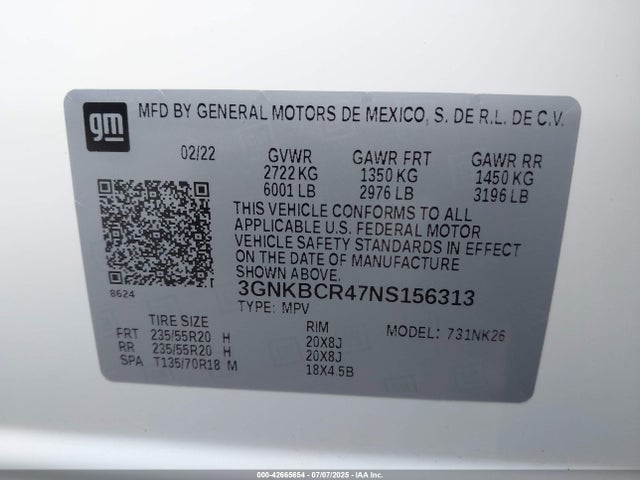 3GNKBCR47NS156313 Chevrolet lsy