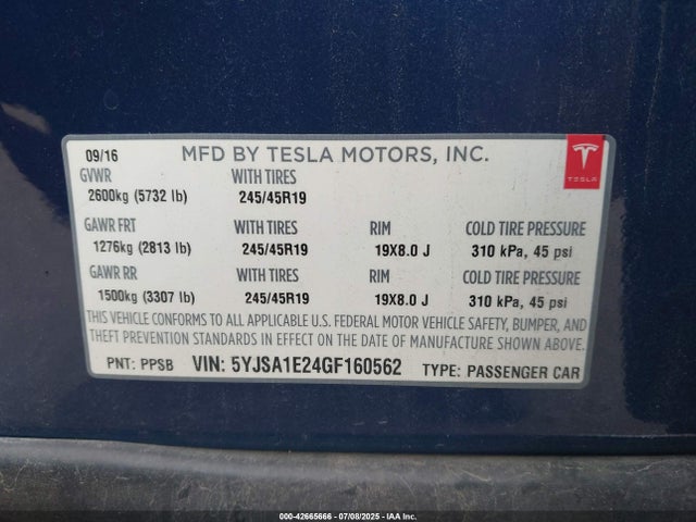 Tesla 3 phase a/c induction (dual motor) 2016 5YJSA1E24GF160562 Image 9
