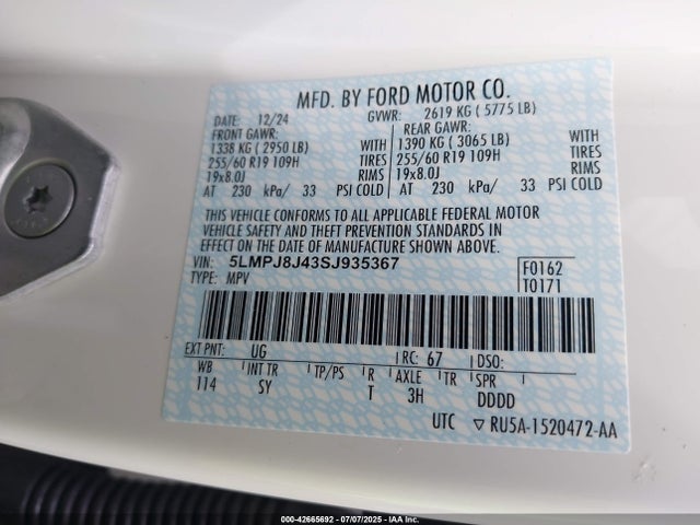 5LMPJ8J43SJ935367 Lincoln gtdi b
