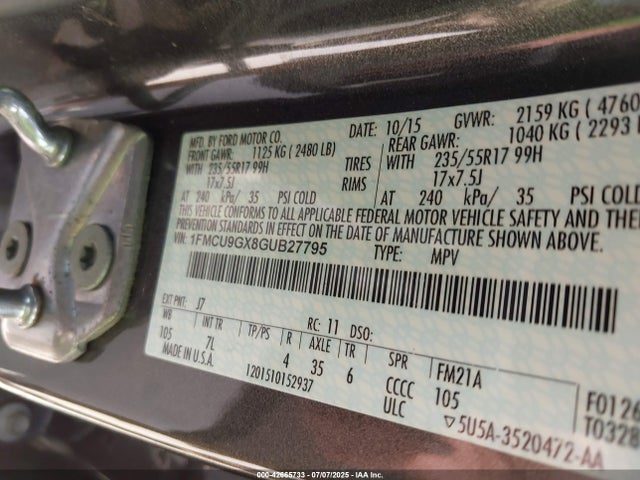 1FMCU9GX8GUB27795 Ford 2016