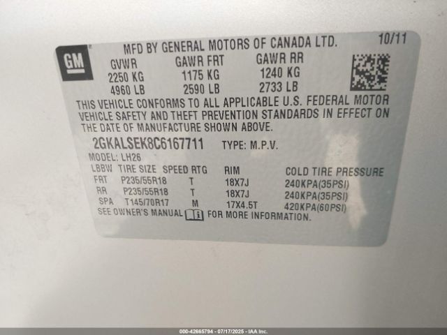 2012 GMC TERRAIN 2GKALSEK8C6167711 Photo 8