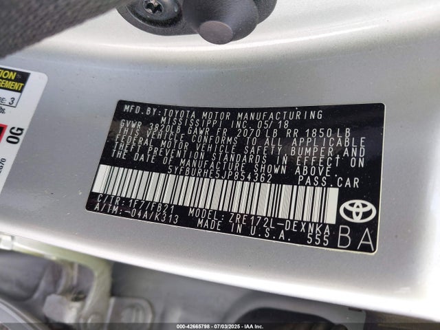 5YFBURHE5JP854362 Toyota 2zr-fe