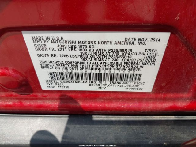 2015 MITSUBISHI OUTLANDER SPORT 4A4AP3AU4FE017682 Photo 8