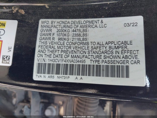 1HGCV1F4XNA034495 Honda l15be