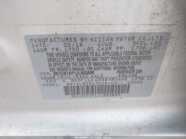 3N1CN7AP1JL883889 Nissan 2018
