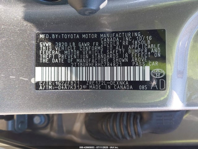 2T1BURHE8HC784821 Toyota 2zr-fe