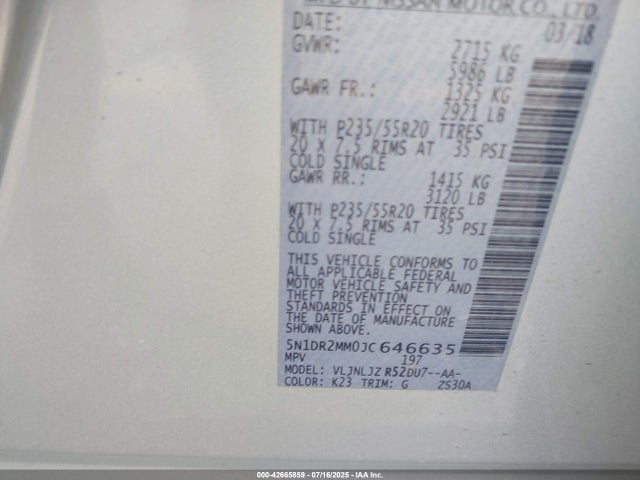 Nissan Pathfinder 2018 5N1DR2MM0JC646635 Image 9