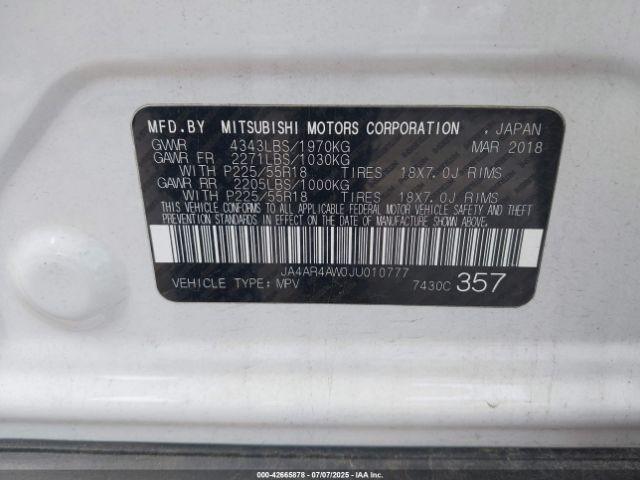 2018 MITSUBISHI OUTLANDER SPORT JA4AR4AW0JU010777 Photo 8