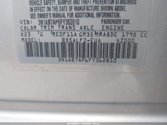3N1AB7AP6FY362810 Nissan 2015