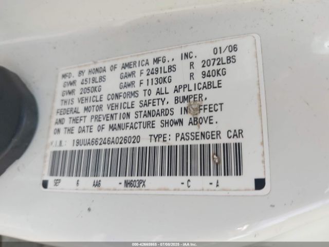 2006 ACURA TL 19UUA66246A026020 Photo 8