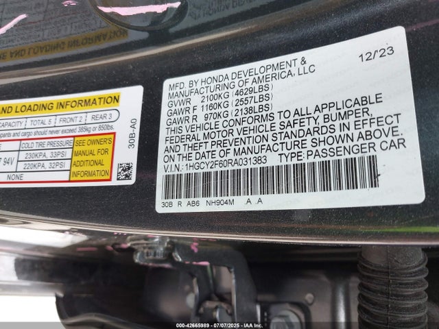 Honda lfc5 2024 1HGCY2F60RA031383 Image 9