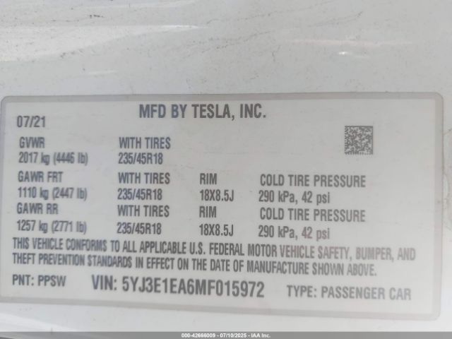 2021 TESLA MODEL 3 5YJ3E1EA6MF015972 Photo 8