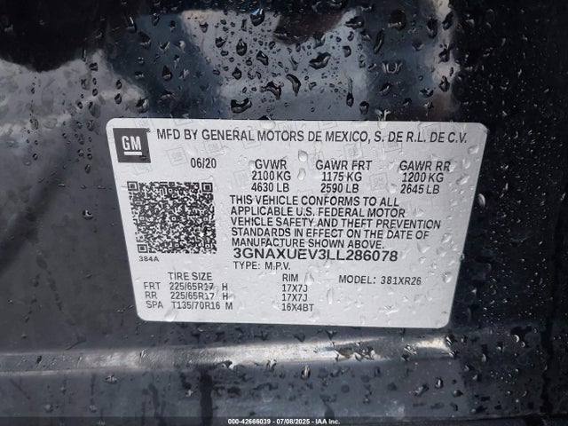 3GNAXUEV3LL286078 Chevrolet lyx - direct injection, vvt, fgt, turbo, alum, gen1
