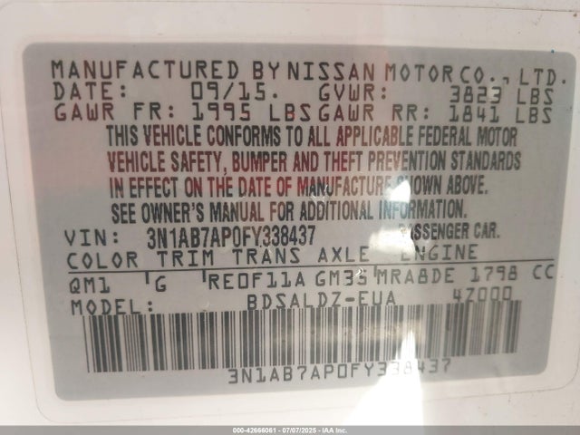 3N1AB7AP0FY338437 Nissan 2015