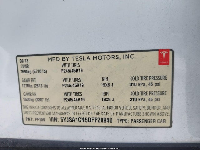 2013 TESLA MODEL S 5YJSA1CN5DFP20940 Photo 8